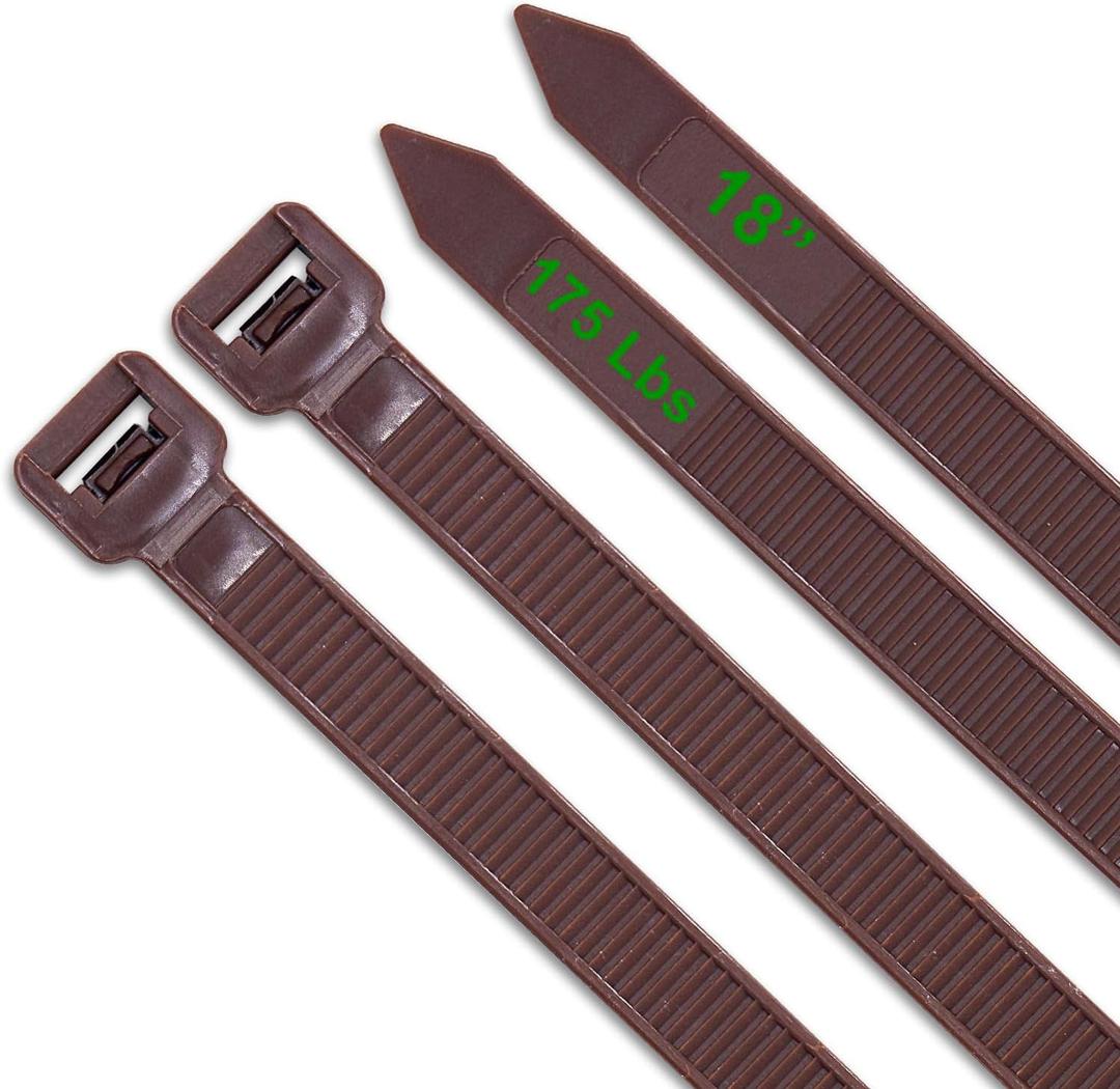 Cable Ties 18 Inch, Brown Zip Ties 40 Pieces, Thick 0.35 inch 175 Pounds Strength, Heavy Duty Outdoor Plastic Ties for Indoor Plants, Garden, Home