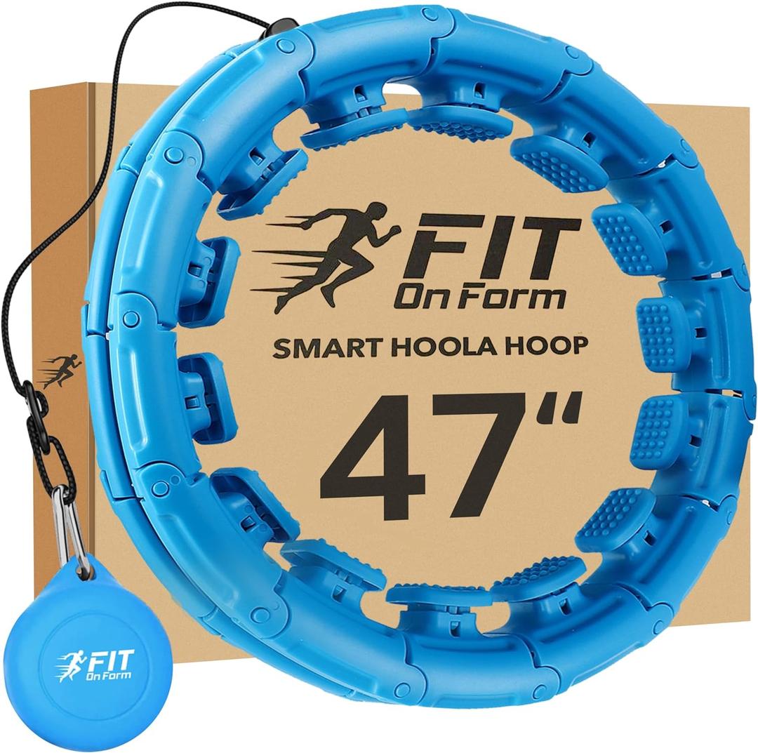 FIT ON FORM Infinity Weighted Hula Fit Hoop for Adult Weight Loss, 2 in 1 Smart Fitness Exercise Hoop for Women Abs Workout, 24/28/32 Detachable Knots (47", Blue)