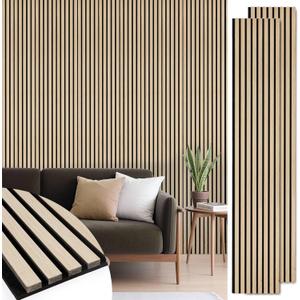 Acoustic Wood Slat Panels 2 Pack 106" x 12.6", Soundproof Wooden Wall Panels, 3D Fluted Panel for Interior Wall Decor, Living Room, Bedroom - Oak (Cover Approx. 19 sq.ft)