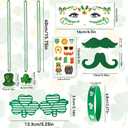 62Pcs St. Patrick's Day Accessories Party Favors Set - 10 Shamrock Glasses, 12 Green Beards, 10 Necklaces, Bracelets, Face Stickers & Tattoos - Irish Costume Decorations for Adults Kids Parade