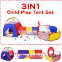 GeerWest 3 in 1 Kids Play Tent for Toddler with Baby Ball Pit and Play Tunnel, Children Indoor Outdoor Playhouse with Climbing Tunnel Toy for Toddlers, Boys and Girls Best Birthday GiftsNo Balls
