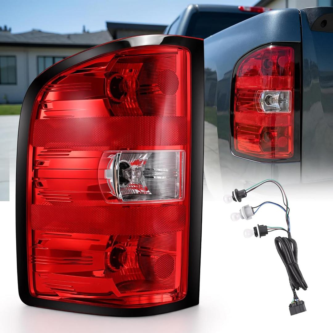 Tail Lights Assembly for Chevy Silverado 1500 2500HD 3500HD 2007-2013 Rear Brake Turn Signal Left Driver Side Taillights with Bulbs and Harness, Replaces 25958482 25877454 GM2800207