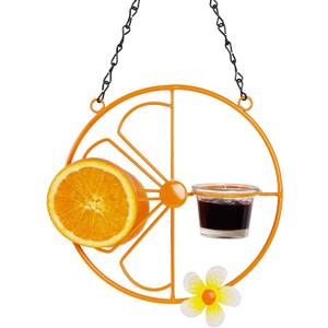 FORUP Oriole Bird Feeder for Outdoors Jelly and Oranges, Orange Fruit Oriole Jelly Bird Feeder, Outdoor Garden Metal Hanging Drinking Grape Jelly Container Hummingbird Feeder, One Pack