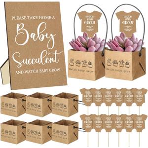121 Pcs Baby Shower Favors for Guests 2.2" Succulents Wrap Bags Include 1 Sign 60 Tags 60 Wraps Baby Shower Succulents Favors for Guest Gift Not Include Plants(Rustic)
