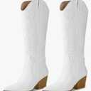 Arromic Cowboy Boots for Women Comfortable Womens Embroidered Western Cowgirl Knee High Boots Pointed Toe Zipper Chunky Heel Country Outfit Retro Tall Boots 9