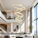 5 Rings Pendant Lights Modern Gold Led Chandelier Gold Modern Led Pendant Light Dimmable Height Adjustable Chandeliers for Dining Room Bedroom Entryway Living Room Foyer (3000K-6000K), 5Ring-23.6"