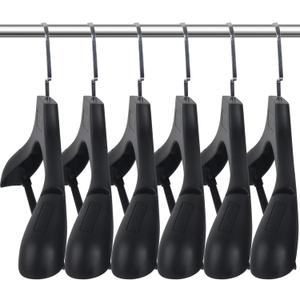 DEDU Plastic Extra Wide Shoulder Suit Hangers for Men 6 Pack Width 17.7", Black Sweater Hangers no Shoulder Bump Non Slip for Thick Sweaters, Clothes Hangers with Pants Bar & Metal Hook