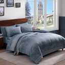 AMBERSPACE Queen Comforter Set Striped, Lake Blue Bedding Set 7 Pieces for Boys Girls Teen, All Season Bed in a Bag for Dorm with Sheets, Pillowcases & Shams