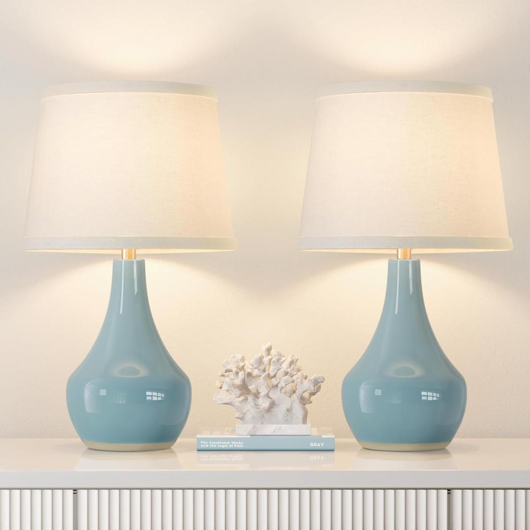 Seealle 19.4" Modern Sky Blue Table Lamp Set of 2-Bedside Lamps for Nightstand, Bedroom Lamp for Living Room Desk End Table Office Guest Room Dresser