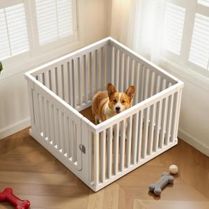23.6" H Plastic Pet Playpen with Lockable Wide Door, 7 Panels Expandable Pet Fence with Portable Indoor/Outdoor, Easy Setup & Clean for Pets up to 22lbs or Baby (White)