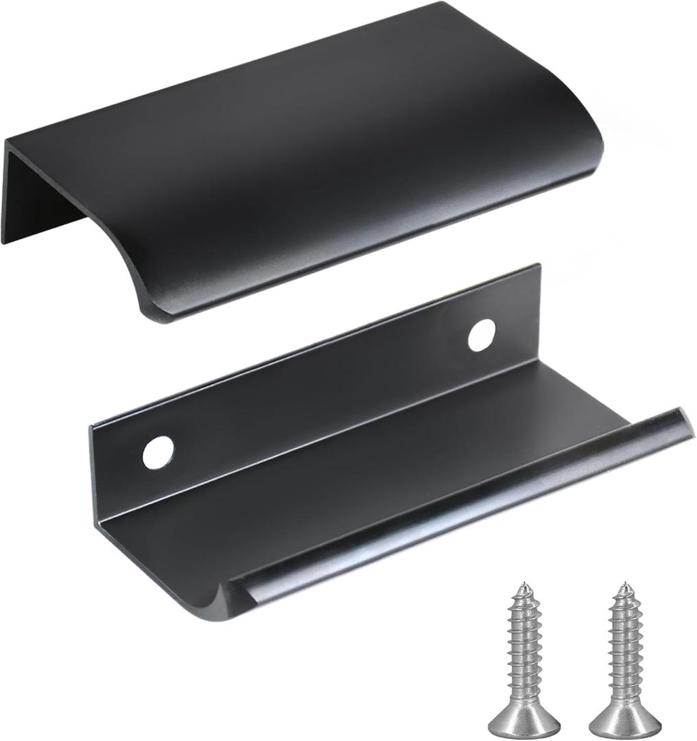 JOOJA 20 Pack Modern Style Finger Edge Pull Furniture Drawer Handles Hidden Cabinet Kitchen Drawer Handles Knobs, Black 80(64) mm