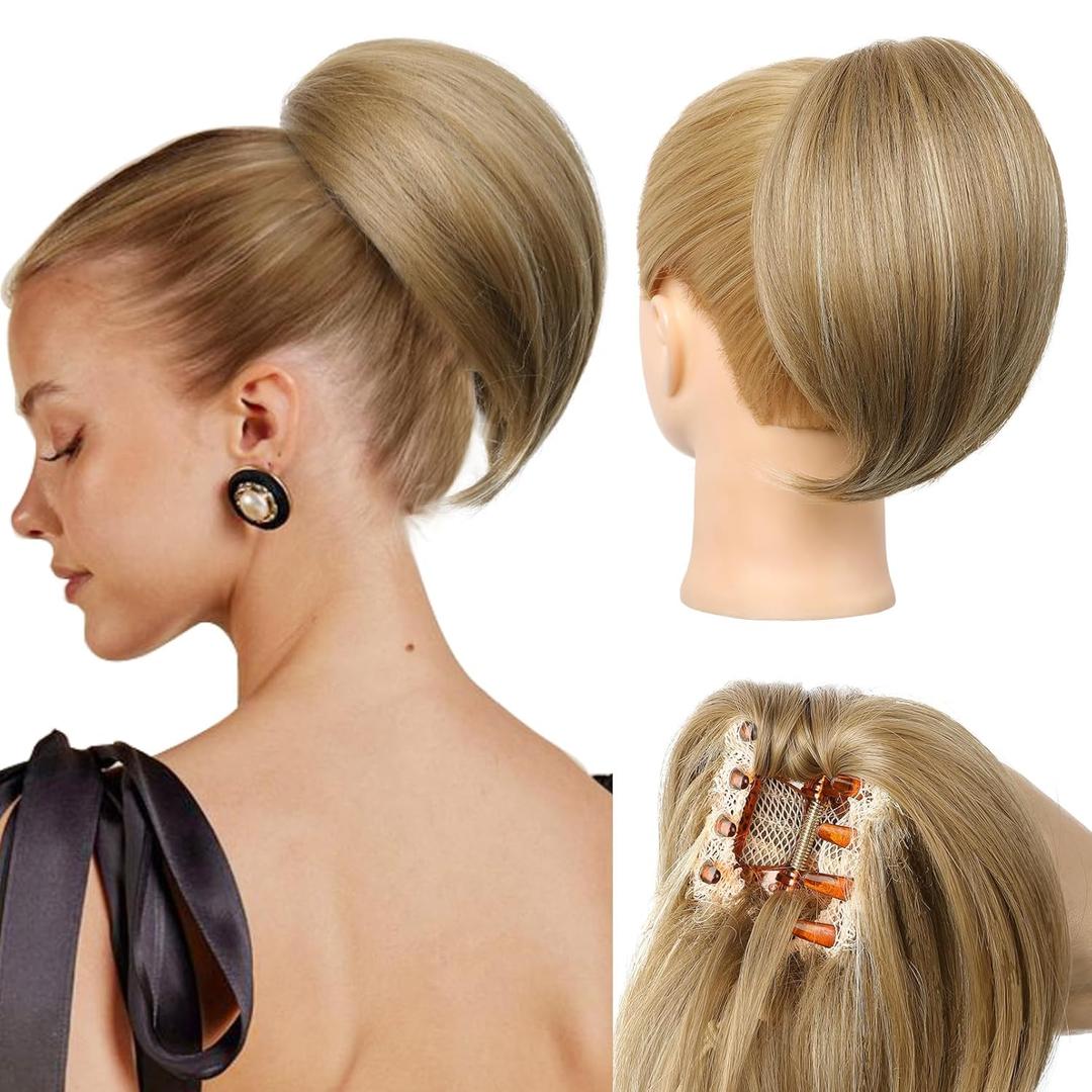 REECHO Ponytail Extension, 8" Short Mini Claw Clip Pony Tail Hair Extensions Natural Soft Feather-Light Tension-Free Ponytail Hairpiece for Women - Honey Blonde with Highlights