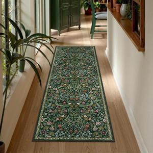 Lahome Claude Floral Hallway Runner, 2x6 Green Washable Runner Rug for Kitchen Non Slip, Soft Stain Resistant Long Carpet for Bathroom Entryway with Rubber Backing