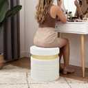 Round Ottoman with Storage, Foldable Vanity Stool with Soft Padded, Boucle Foot Stool for Dorm Room, Living Room and Bedroom, White, 15.7"D x 15.7"W x 16.5"H