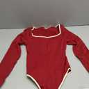 OQQ Women Bodysuit Contrast-Trim Square Neck Long Sleeve Stretch Bodysuit Tops (Medium, Darkred)