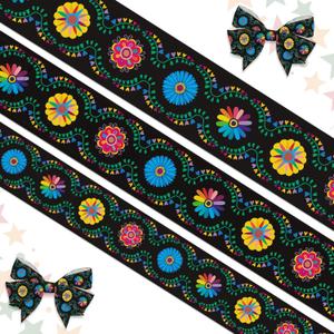 Hying 3 PCS Kwanzaa Ribbons for Crafting, African American Flowers Grosgrain Ribbon Juneteenth Craft Ribbons for Gift Wrapping Black History Month Decorations (style 2)