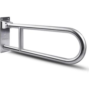 23.6 INCH Toilet Grab Bars for Bathroom Stainless Steel Flip Up Handicap Safety Grab Bar Rails for Elderly Seniors Bathtubs Showers Foldable Handle Grips Support for Walls Drop Down Screw-in Grab Bar