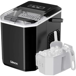 Silonn Ice Maker Countertop Machine with Handle, 26lbs in 24h, 9 Ice Cubes Ready in 6 Mins, Self-Cleaning Ice Makers with Basket and Scoop, Ideal for Home, Kitchen, Camping, RV