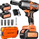 Protmex Cordless Impact Wrench, 900Ft-lbs (1200N.m) 1/2" Brushless Impact Gun, 21V High Torque Power Impact Driver, 2x4.0Ah Batteries Electric Impact Motor Variable Speeds for Car/Pickup Truck/Mower (Orange)