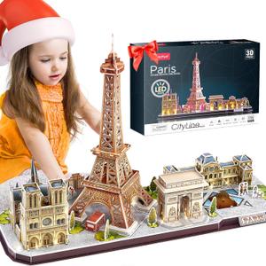 CubicFun 3D Puzzles for Kids Ages 8-10 LED Paris Cityline, Toys Arts for 8-12 STEM Projects for Kids for Teens Home Decor