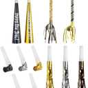 Black, Gold & Silver Party Horns & Blowouts Set (Pack of 50) - Perfect Party Supplies & Party Noise Makers for New Year's Eve, Graduation Parties, Birthdays & More