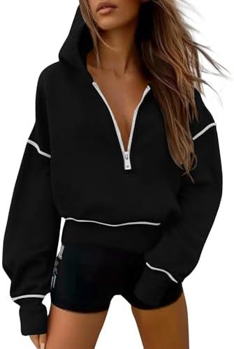 PRETTYGARDEN Women's 2026 Fall Hooded Sweatshirts Long Sleeve Half Zip Cropped Hoodies Pullover Winter Fashion Clothes M