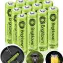 Brightown 12-Pack Rechargeable AAA Batteries, 600mAh NiMH Precharged Triple A Solar Batteries for Solar Lights and Household Devices, Low-self Discharge, Up to 1200 Cycle Times, UL Certified, 1.2V