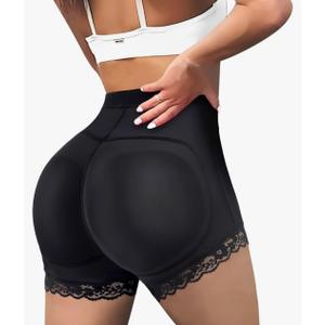 LODAY Womens Butt Lifter Padded Lace Panties Seamless Hip Enahncer Body Shaper Boyshort Underwear, Small