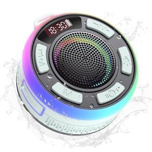 IPX7 Waterproof Shower Bluetooth Speaker, Portable Small Speaker with Suction Cup and Time Display, Loud Crystal Sound & Bass 10H Playtime 1100mAh, Wireless Shower Speakers for Pool, Beach Gift Cyan