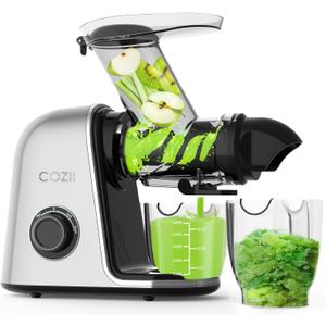 COZII Cold Press Juicer Machines,Slow Masticating Juicer Extractor Soft/hard Mode, 3.6" Large Feed Chute For Vegetable and Fruit, Easy to Clean Juicer, Quiet Motor, High Juice Yield (Silver)