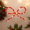 Soulchen Christmas Bow Tree Topper Decoration 9.4 x 10.4 Inches Velvet Christmas Topper Decor with LED Lights Xmas Holiday Bow Tree Top Decoration for Santa Holiday Party Supplies Gifts(Red)