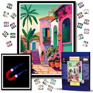Magnetic Jigsaw Puzzles with Frame for Adults - Original Wooden Jigsaw Puzzle - Rompecabezas para Adultos - Landscape Wall Art Decor - Original Christmas & Birthday Gift (Vibrant Promenade)