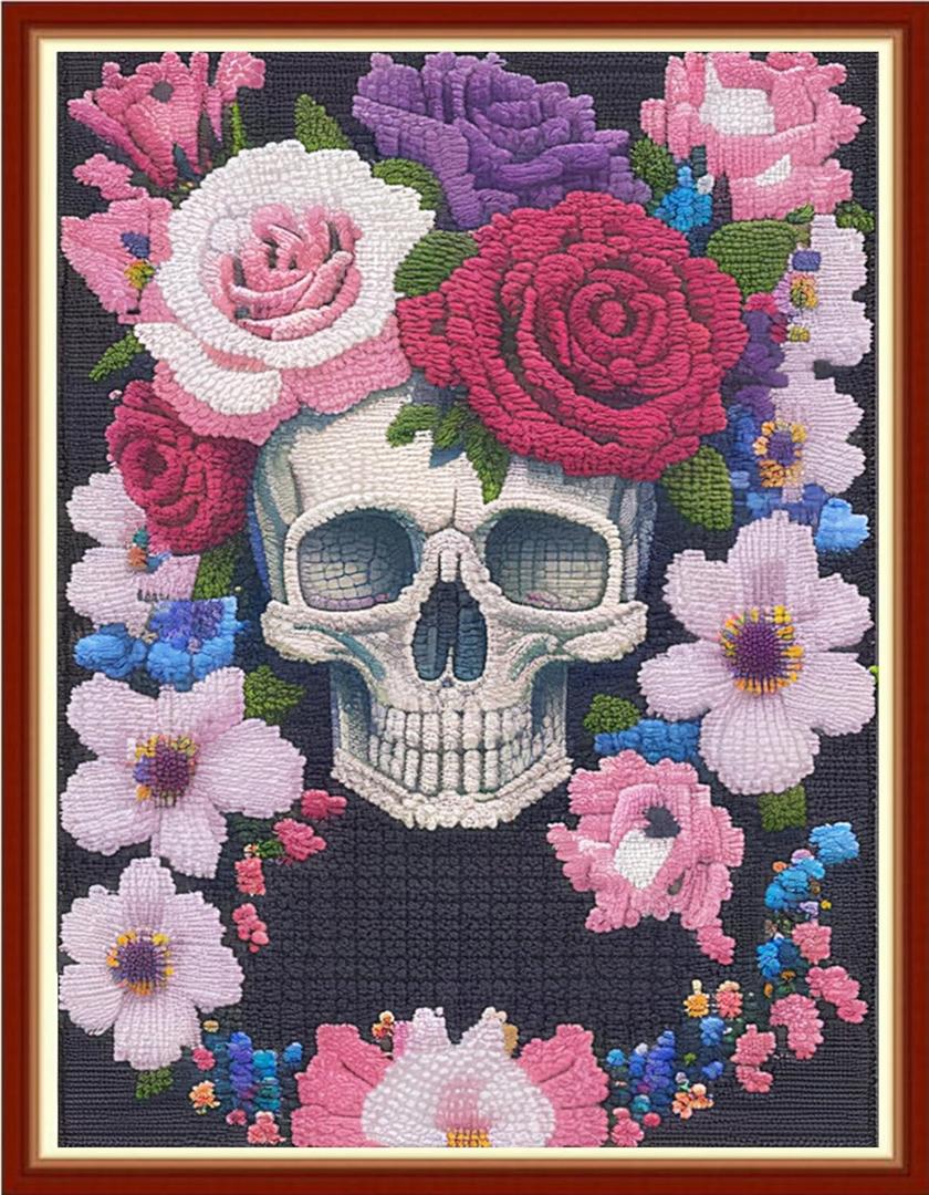 Findvoor Stamped Cross Stitch Kits for Beginners Full Range of Cross Stitching Embroidery Pattern for Adults, 11CT DIY Needlepoint Embroidery Starter Kits-Flower Skeleton 15.7x19.7 inch