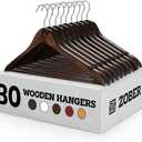 ZOBER 30 Pack, Heavy Duty, Non Slip Wooden Hangers for Coats, Jackets, Suits, & Pants - Clothes Hangers for Closet W/Bar and Notches