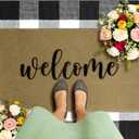 2 Pcs Door Mat100% Coco Coir Welcome Doormat + 27.5" x 43" Buffalo Black and White Plaid RugSpring Front Porch Entryway Decor Indoor Outdoor Floor Mats