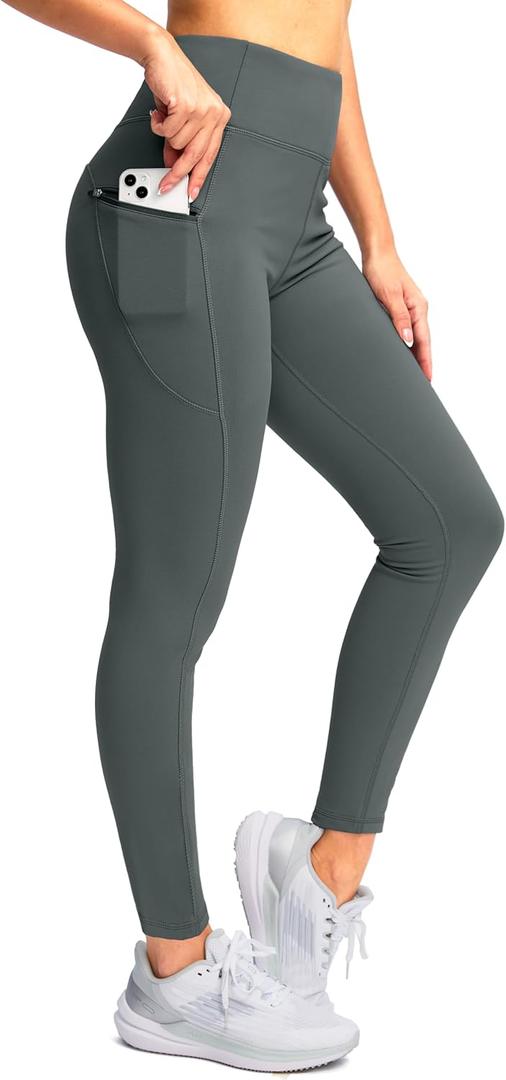 SANTINY Women's Fleece Lined Winter Leggings Water Resistant High Waisted Thermal Hiking Running Warm Pants Women Pockets (Gray, S)