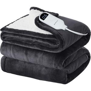 Bedsure Electric Blanket Twin - Soft Flannel Heated Blanket, Fast Heating with 10 Time Settings & 6 Heat Settings, Warm Gift for Grandma (62x84 inches, Dark Grey)