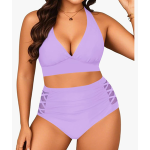 Yonique Womens Two Piece Plus Size Halter Bikini Swimsuits Tummy Control Bathing Suits High Waisted Swimwear, Size 16
