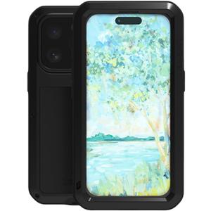LOVE MEI for iPhone 16 Pro (6.3) Metal Case, Heavy Duty Metal Military Grade Shockproof Dustproof Full Body Case with Built in Tempered Glass Screen Protector for iPhone 16 Pro (Black)