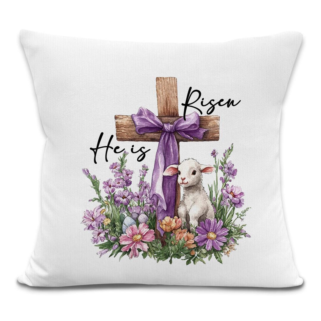 LRyeisahh He is Risen Easter Christian Throw Pillow Covers, Spring Flower Religious Easter Lamb Decorative Pillowcases Cushion Cases for Church Home Bedroom Living Room Decor, 18x18 Pillow Covers