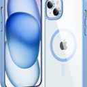 FNTCASE for iPhone 15 Case Clear: iPhone 14/13 Case Magnetic Phone Cases with Screen Protector Compatible with Magsafe Slim Anti Yellowing Rugged Protective Transparent Cell Cover (B-Sierra Blue)