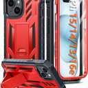 FNTCASE for iPhone 15 Case: for iPhone 14 Case & iPhone 13 Case [Built-in Screen Protector & Kickstand] [Military Grade Drop Protection] Heavy Duty Full Protective Shockproof TPU Phone Cover - Red