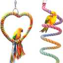 Bird Rope Swing Toy Parrot Climbing Perch Stand for Cockatiel Conure Cage Hanging Decor Parrot Natural Wood Stand Perch, Swing Natural Parrot Perch(Color)