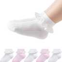 2-8Y Toddler Little Girls Cute White Ruffle Socks Dress Lace Frilly Ankle Cotton School Socks (4-6 Years)