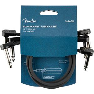 Fender Blockchain 12" Patch Cable, Guitar Cable, Stocking Stuffers, Guitar Accessories, 3-Pack, Angle/Angle