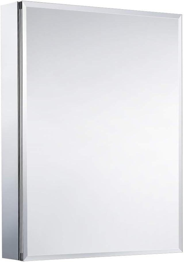 Movo Medicine Cabinet with Mirror, 24 Inch x 30 Inch Aluminum Mirror Cabinet with Single Door, Bathroom Medicine Cabinet, Surface Mount or Recess Installation