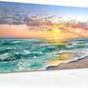 Beach Ocean Wall Art Pictures for Living Room - Canvas Print Wall Art Beach Sunset Ocean Waves Nature Pictures Framed for Bedroom Farmhouse Office Wall Dcoration Teal Blue 40"x20"
