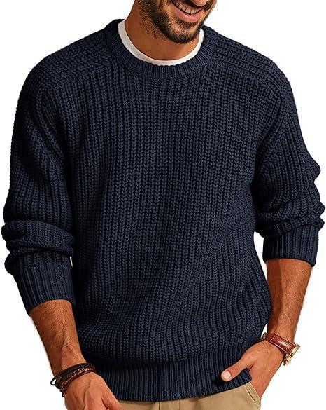 PJ PAUL JONES Mens Sweater Crewneck Knit Sweaters Casual Textured Pullover Sweater, Color: Charcoal Black, LX
