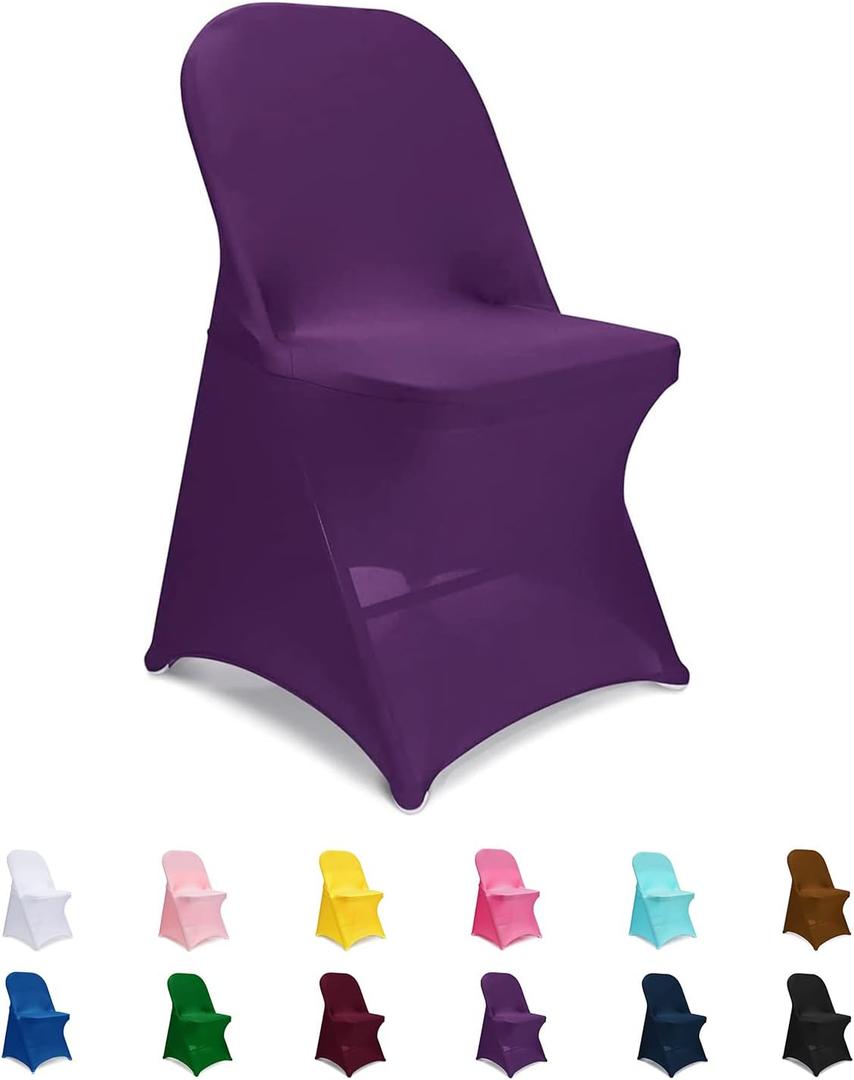 Spandex Chair Covers, Purple Folding Chair Covers 6 Pack, Universal Fitted Chair Slipcovers for Wedding, Party, Banquet, Holidays, Celebration