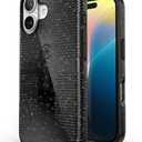 Speck CandyShell Grip iPhone 16 Case - Slim MagSafe - Black Glitter/Steel Black